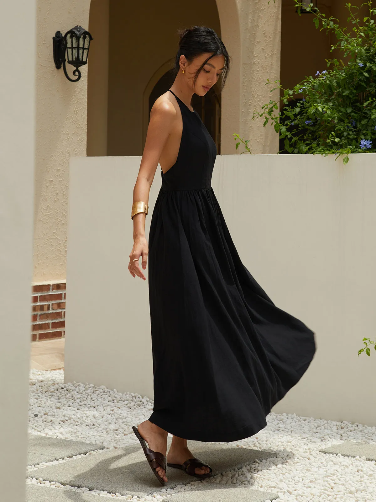 Solid Halter Long Dress sold by COMMENSE