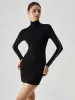 Contrast Trim Turtleneck Long Sleeve Mini Dress sold by COMMENSE