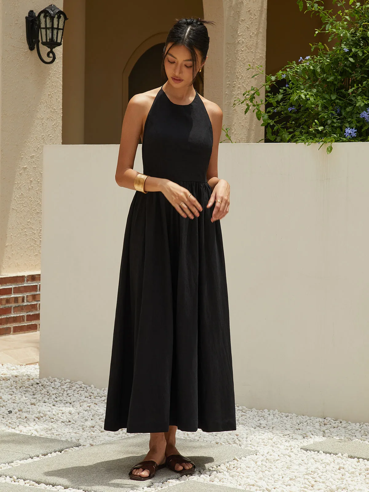 Solid Halter Long Dress sold by COMMENSE product image thumbnail 3