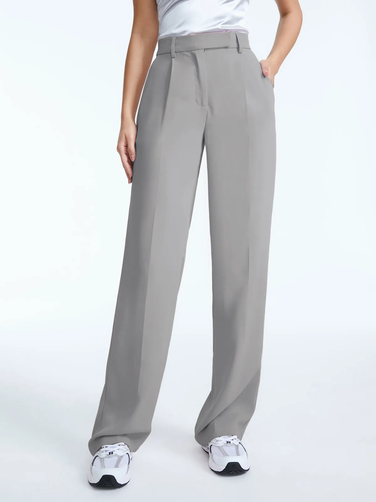High Waisted Straight Leg Pleat Front Trousers sold by COMMENSE product image thumbnail 4