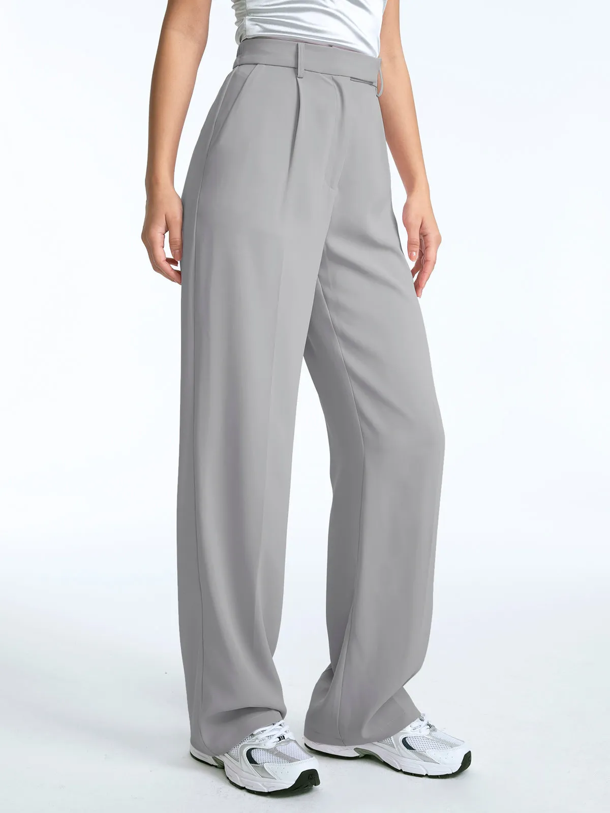 High Waisted Straight Leg Pleat Front Trousers sold by COMMENSE