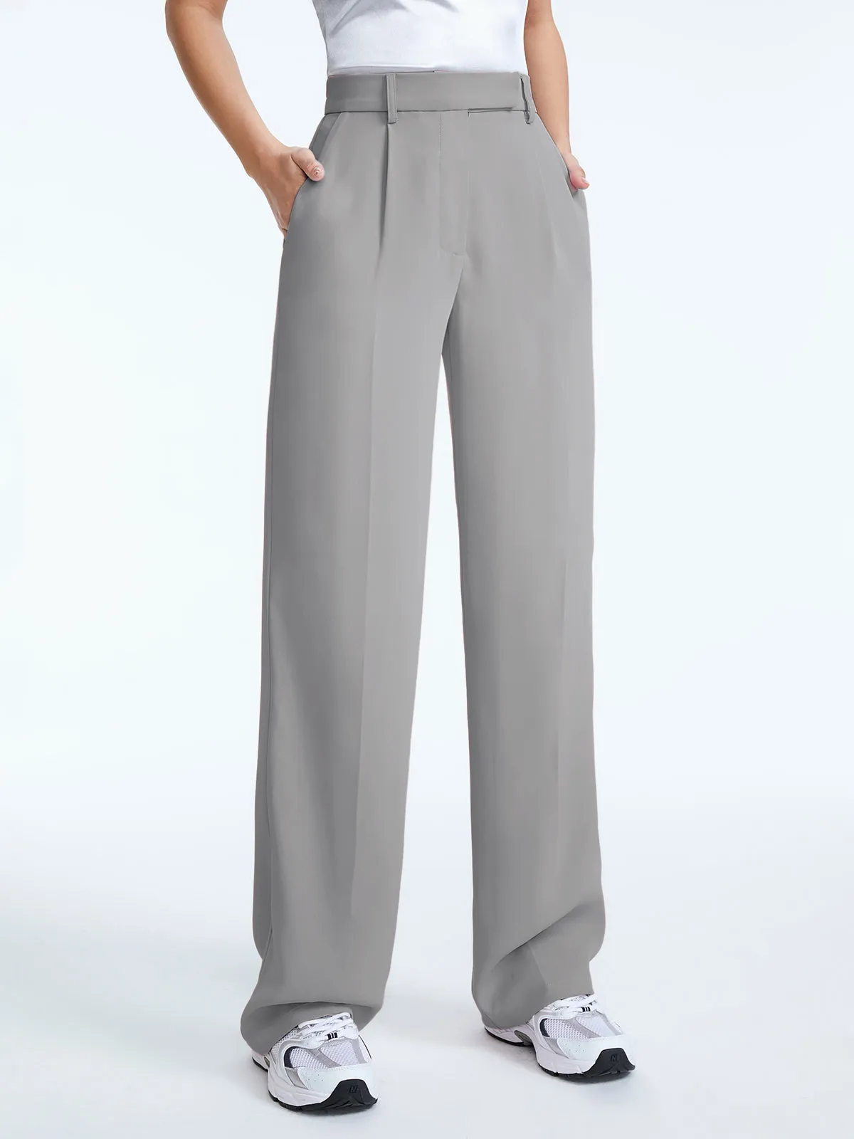 High Waisted Straight Leg Pleat Front Trousers sold by COMMENSE product image thumbnail 3