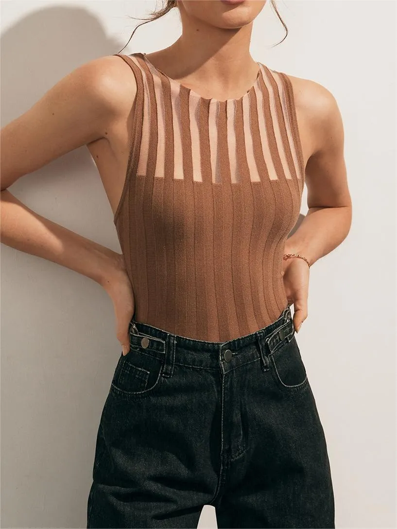 Sheer Ribbed Tank Top sold by COMMENSE