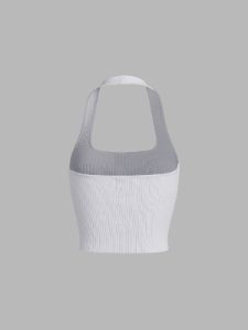 Contour Piping Halter Open Back Crop Tank Top sold by COMMENSE