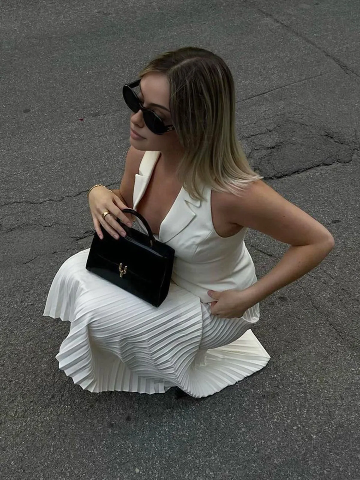 Tailored Waistcoat With Solid Pleated Skirt Set sold by COMMENSE product image thumbnail 3