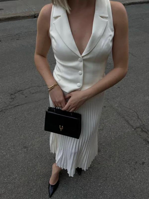 Tailored Waistcoat With Solid Pleated Skirt Set sold by COMMENSE