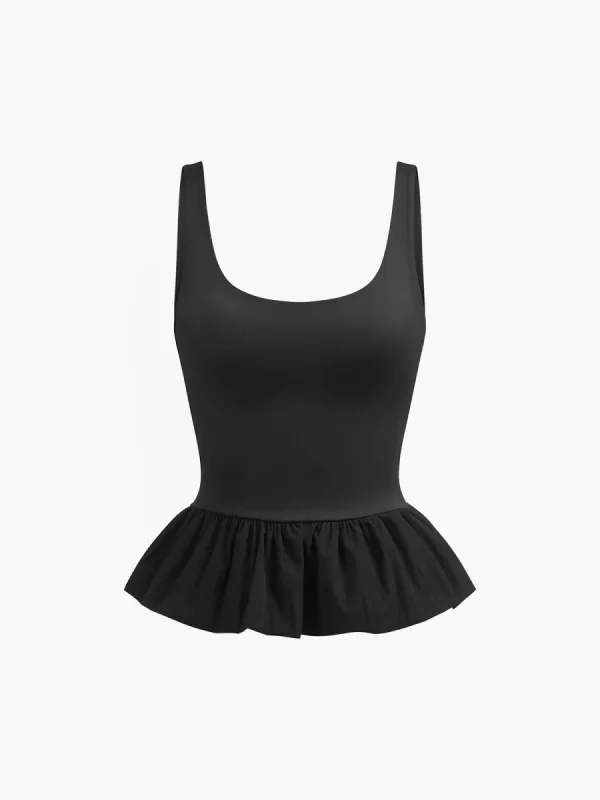 Solid Pleated Ruffle Tank Top sold by COMMENSE