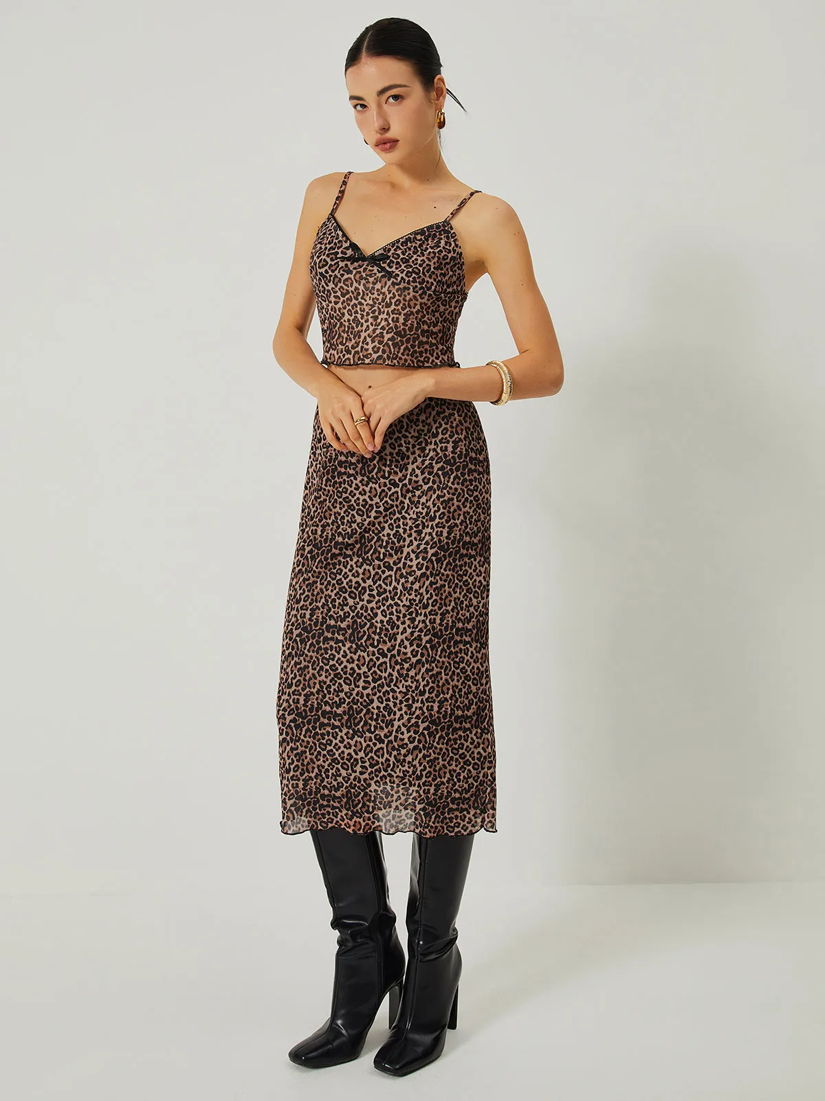 V-Neck Leopard Print Skirt Set sold by COMMENSE product image thumbnail 3