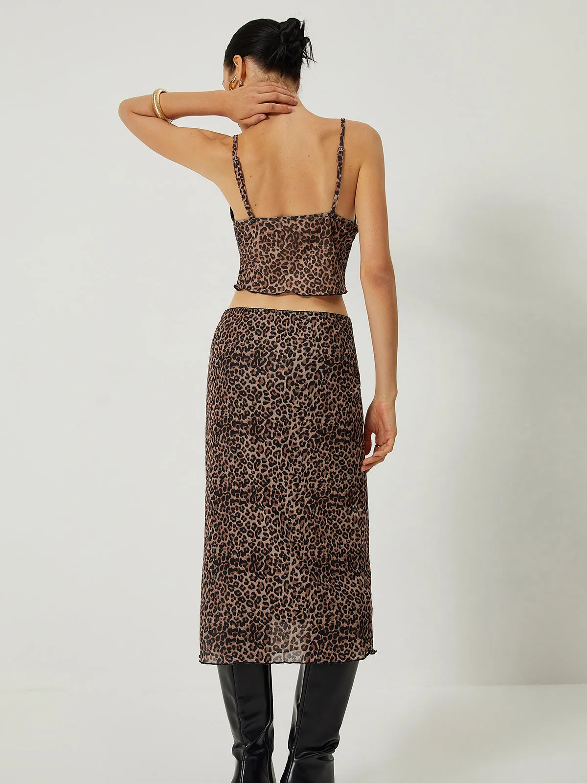 V-Neck Leopard Print Skirt Set sold by COMMENSE product image thumbnail 4