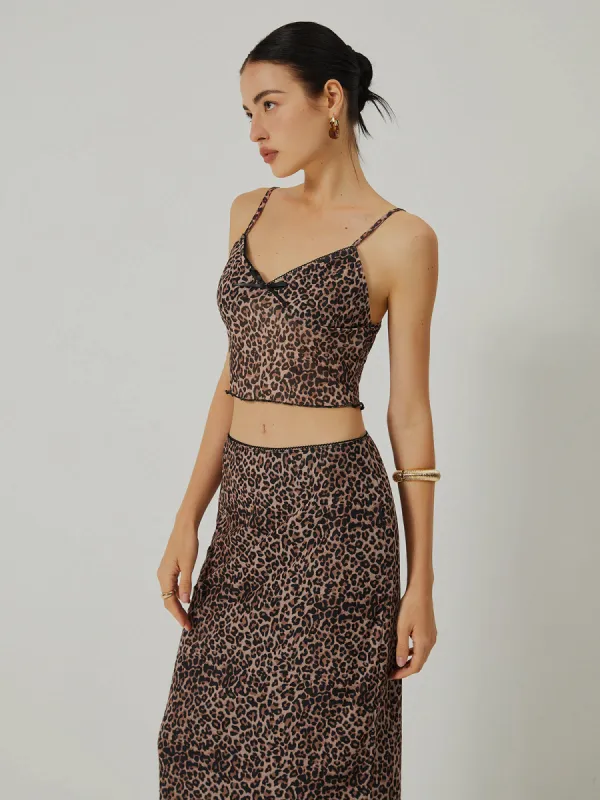 V-Neck Leopard Print Skirt Set sold by COMMENSE