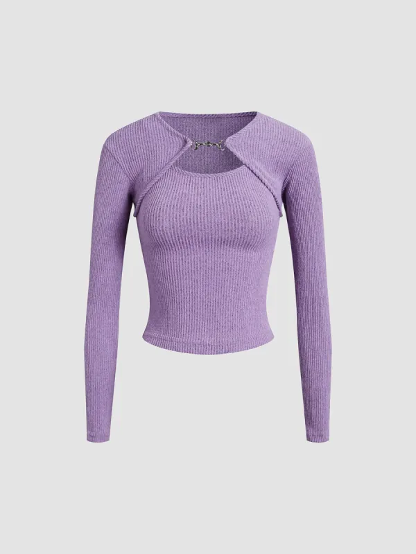 Mauve Shrug Knit Two-Piece Matching Set made by COMMENSE