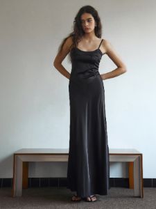 Tie Back Satin Slip Long Dress sold by COMMENSE