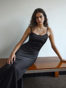Tie Back Satin Slip Long Dress sold by COMMENSE
