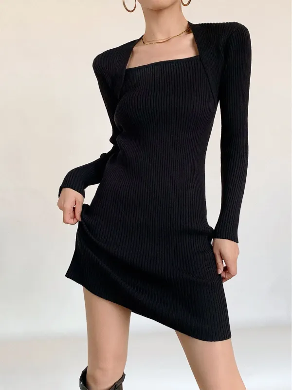 Square Neck Ribbed Sweater Dress sold by COMMENSE