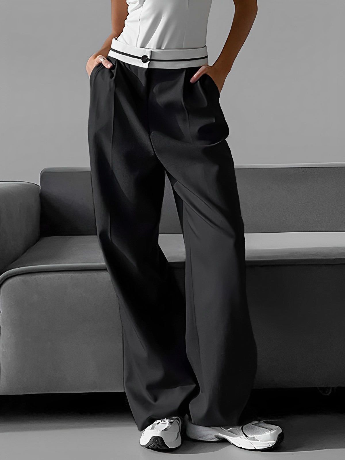 Reversible Waistband Smart Wide Leg Pants sold by COMMENSE