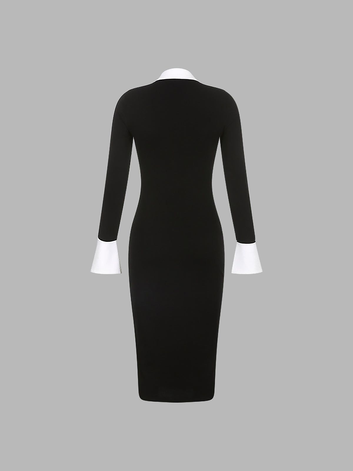 Contrast Trim Collared Midi Dress sold by COMMENSE product image thumbnail 5