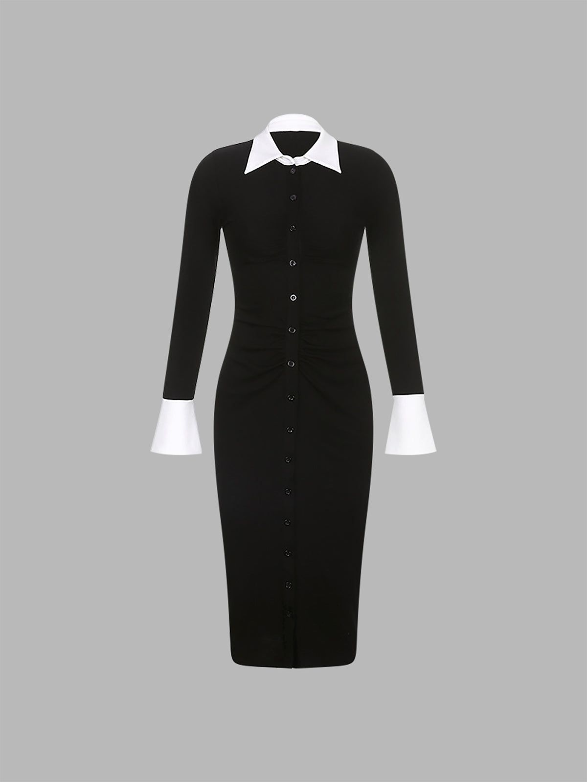 Contrast Trim Collared Midi Dress sold by COMMENSE product image thumbnail 2