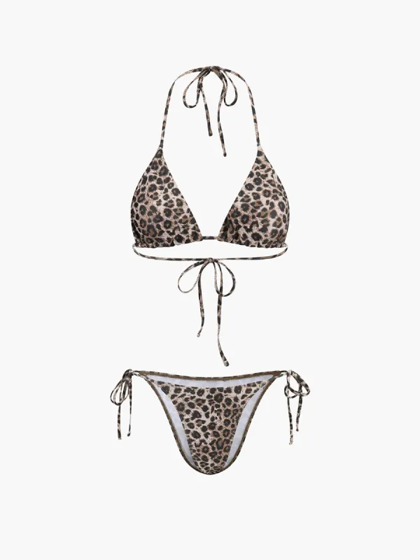 Leopard Print Tie Side Bikini Set sold by COMMENSE