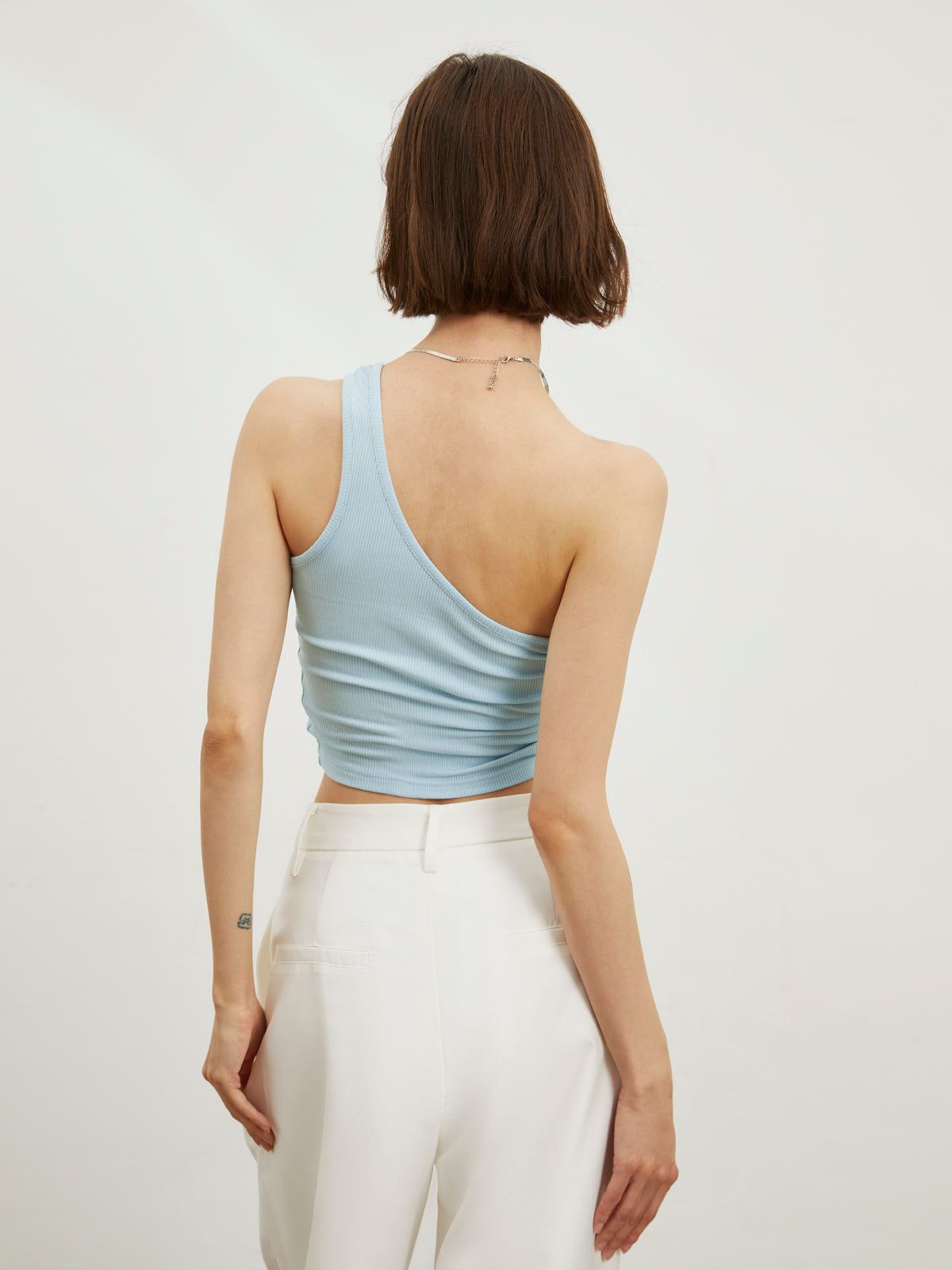 Drawstring One Strap Rib Crop Top sold by COMMENSE product image thumbnail 2