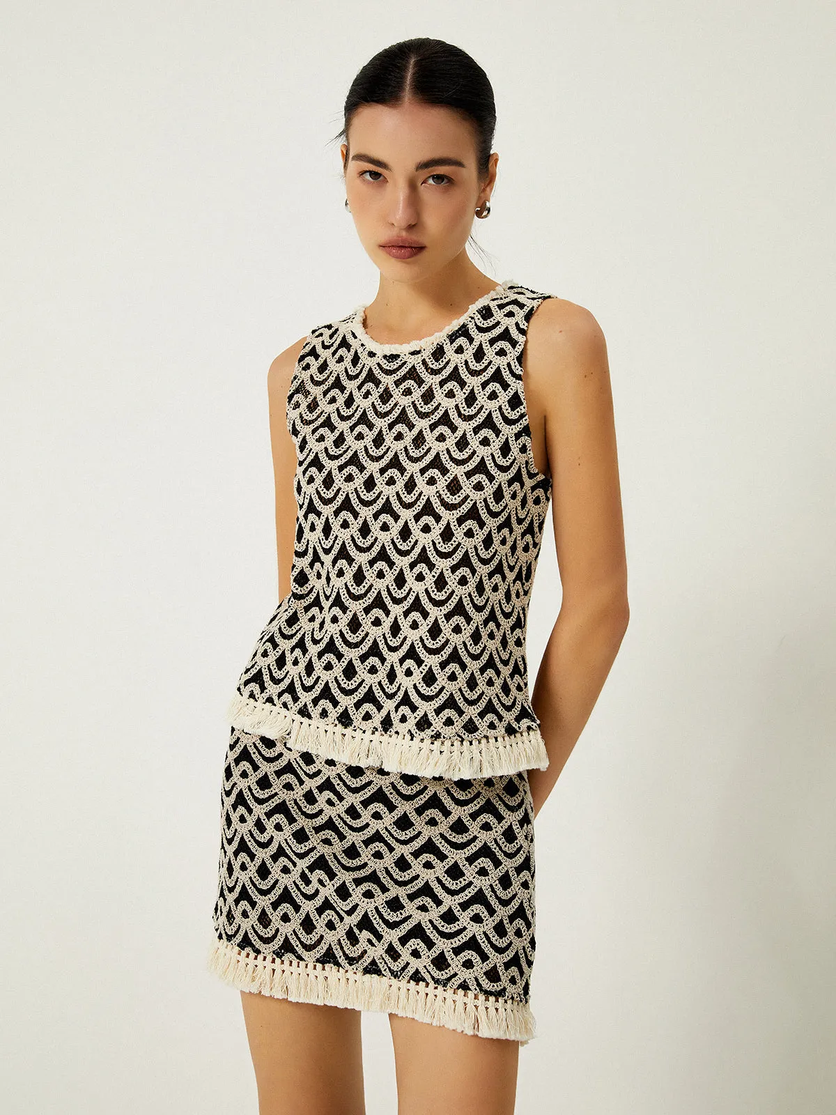 Crochet Wave Pattern Tassel Decor Tank Top sold by COMMENSE