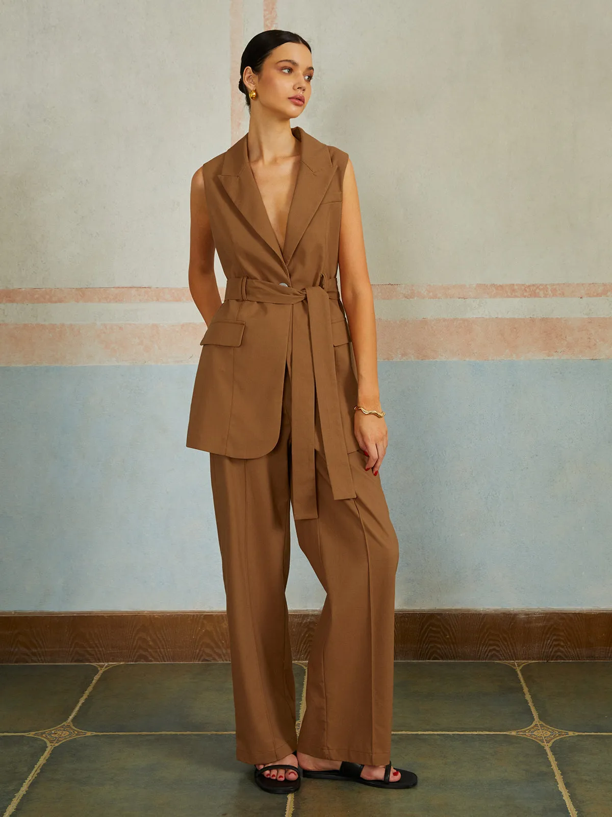 Deep V-Neck Sleeveless Pants Set sold by COMMENSE product image thumbnail 2