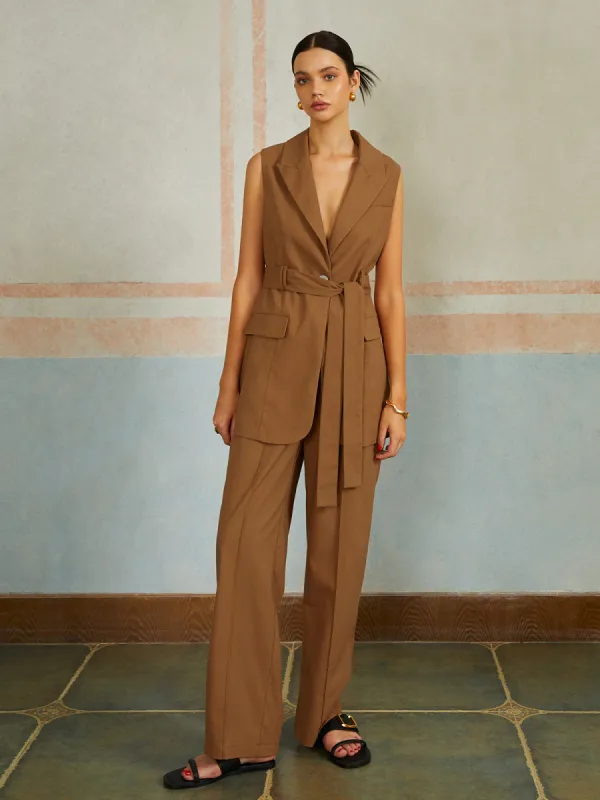 Deep V-Neck Sleeveless Pants Set sold by COMMENSE