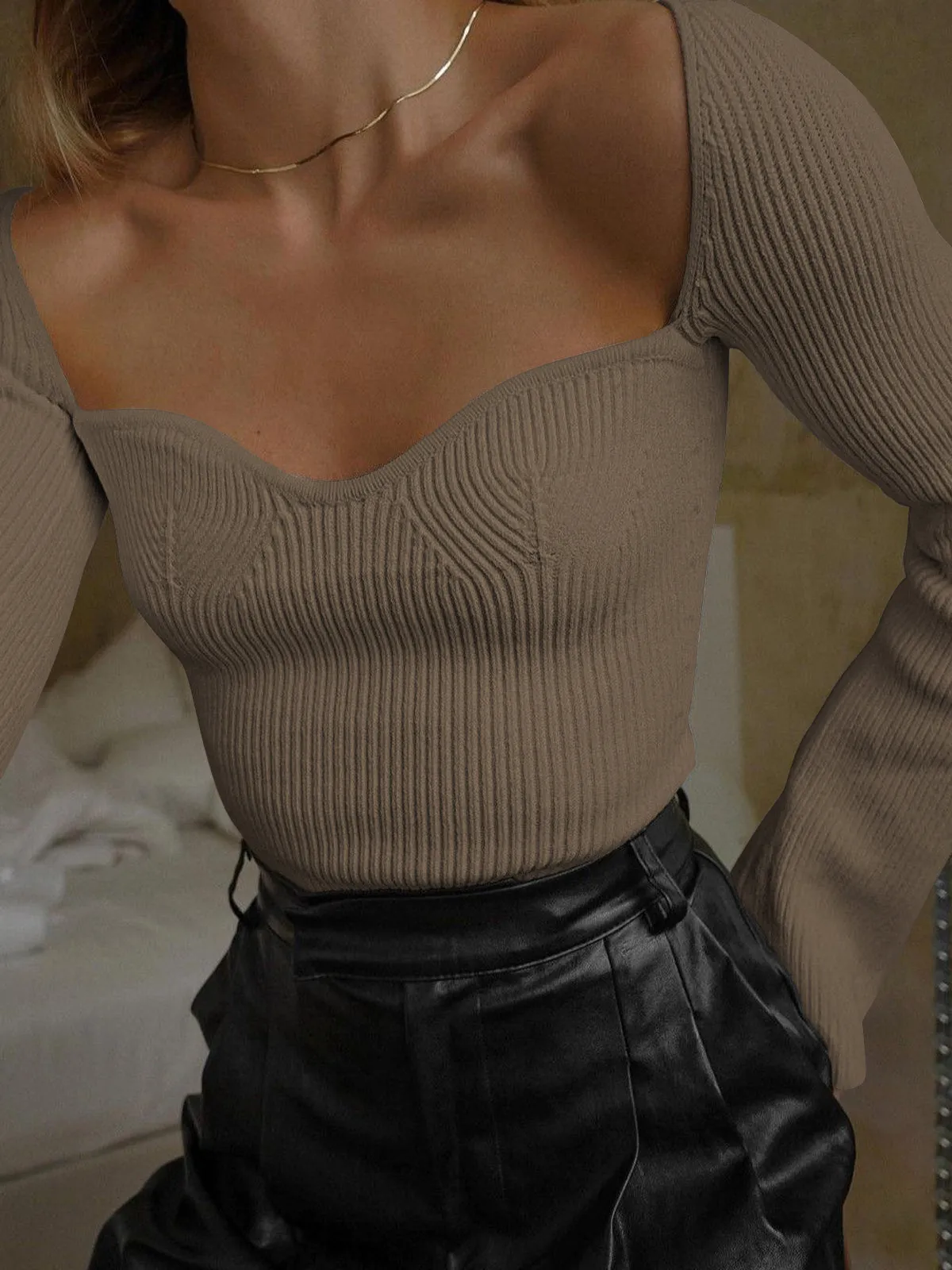Sweetheart Long Sleeve Knit Top sold by COMMENSE product image thumbnail 5