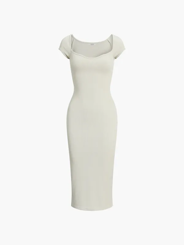 Cold Shoulder Ribbed Midi Knit Dress sold by COMMENSE