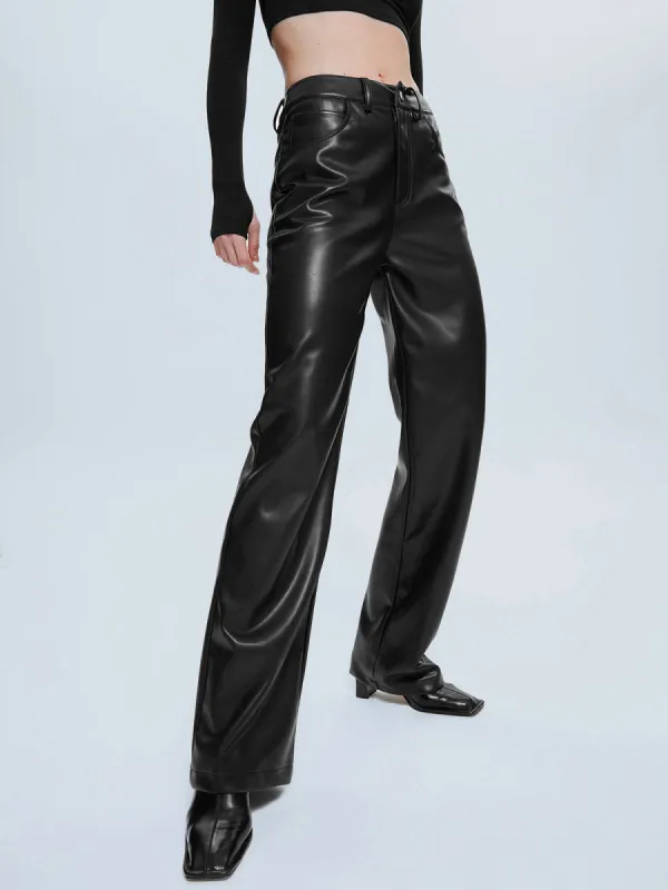 High Waisted Straight Leg Leather Pants sold by COMMENSE