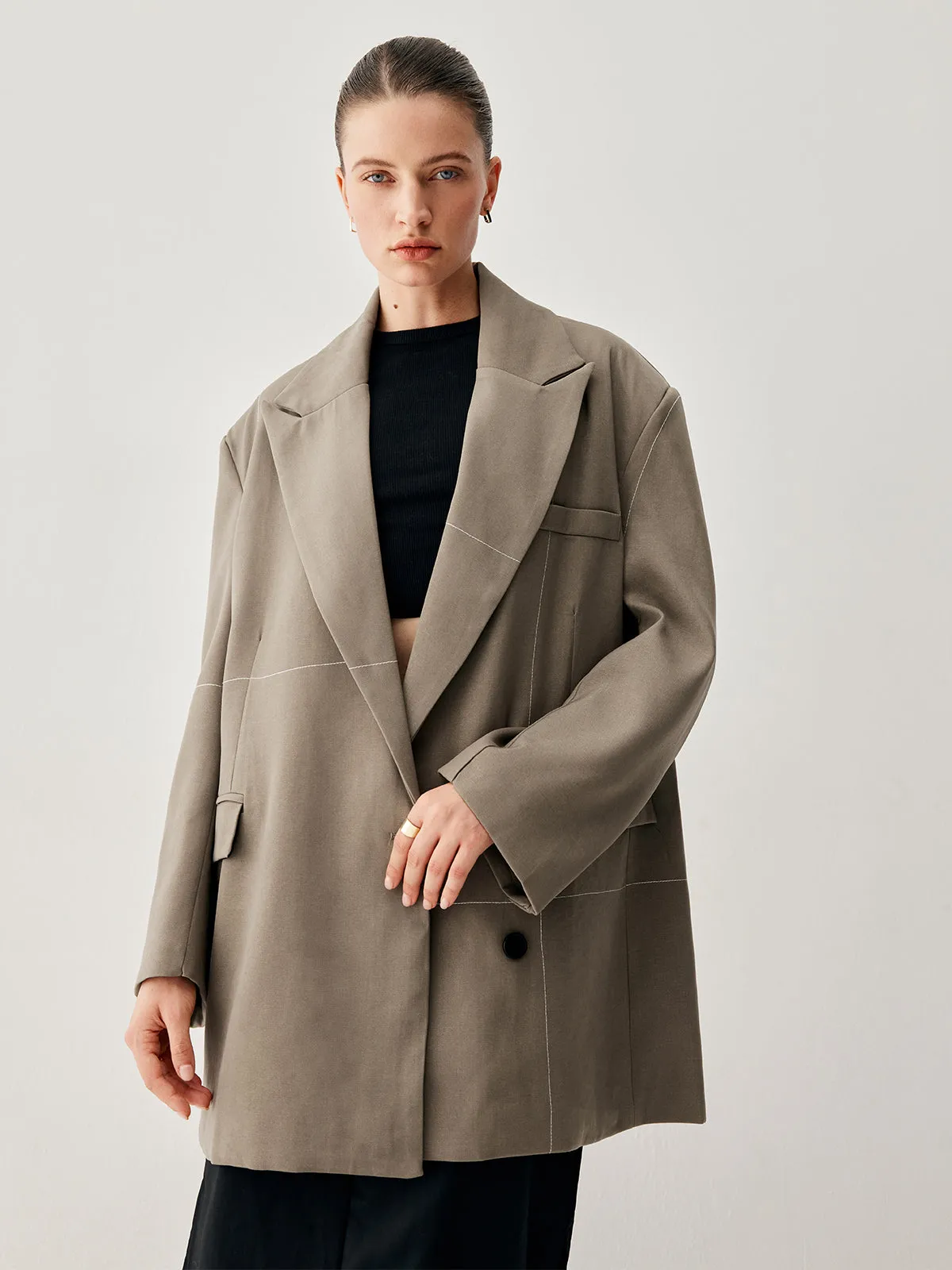 Oversized Asymmetric Checkered Button Detail Blazer sold by COMMENSE product image thumbnail 5