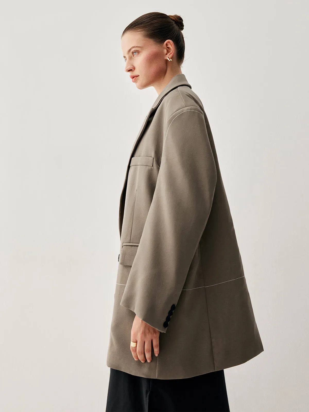Oversized Asymmetric Checkered Button Detail Blazer sold by COMMENSE product image thumbnail 2