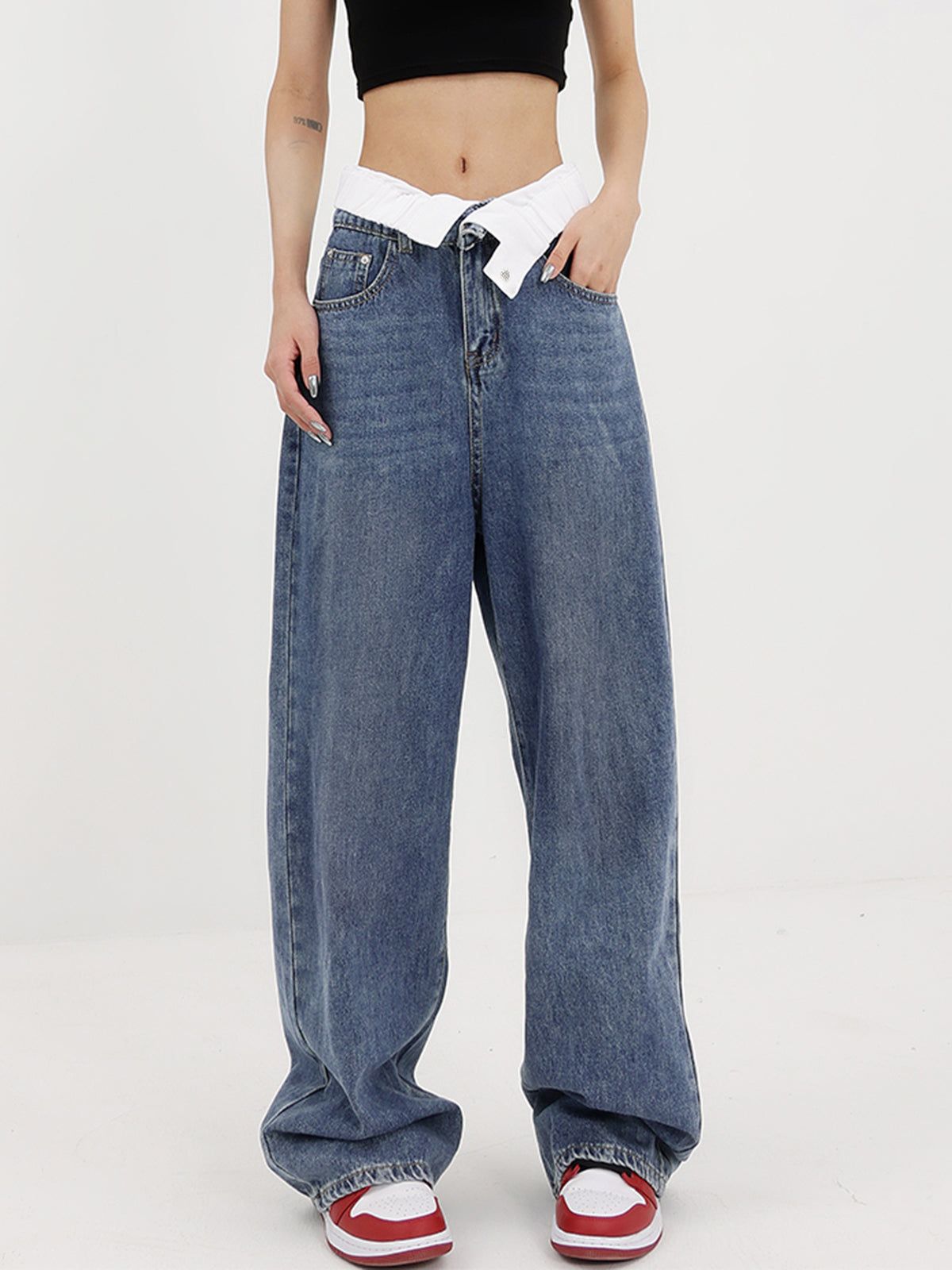 Reverse Waistband Denim Boyfriend Jeans sold by COMMENSE product image thumbnail 2