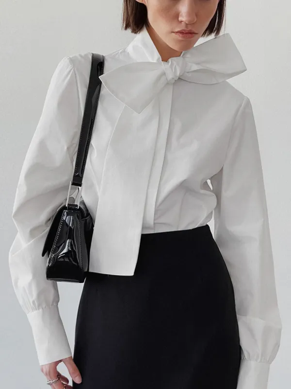 Knotted Collar Long Sleeve Shirt made by COMMENSE