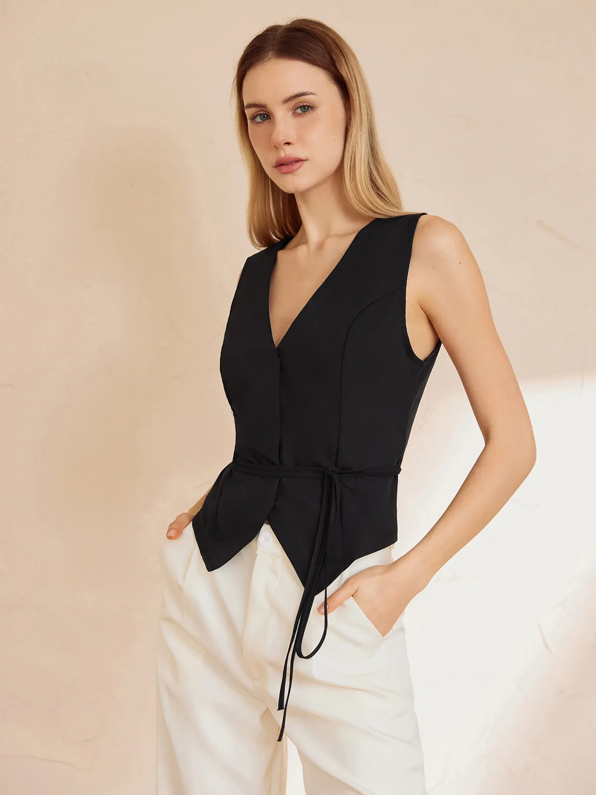 Basic Knotted V Neck Waistcoat sold by COMMENSE