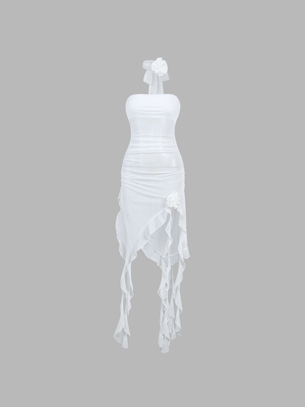 Rosette Mesh Ruffle Tube Midi Dress sold by COMMENSE product image thumbnail 5