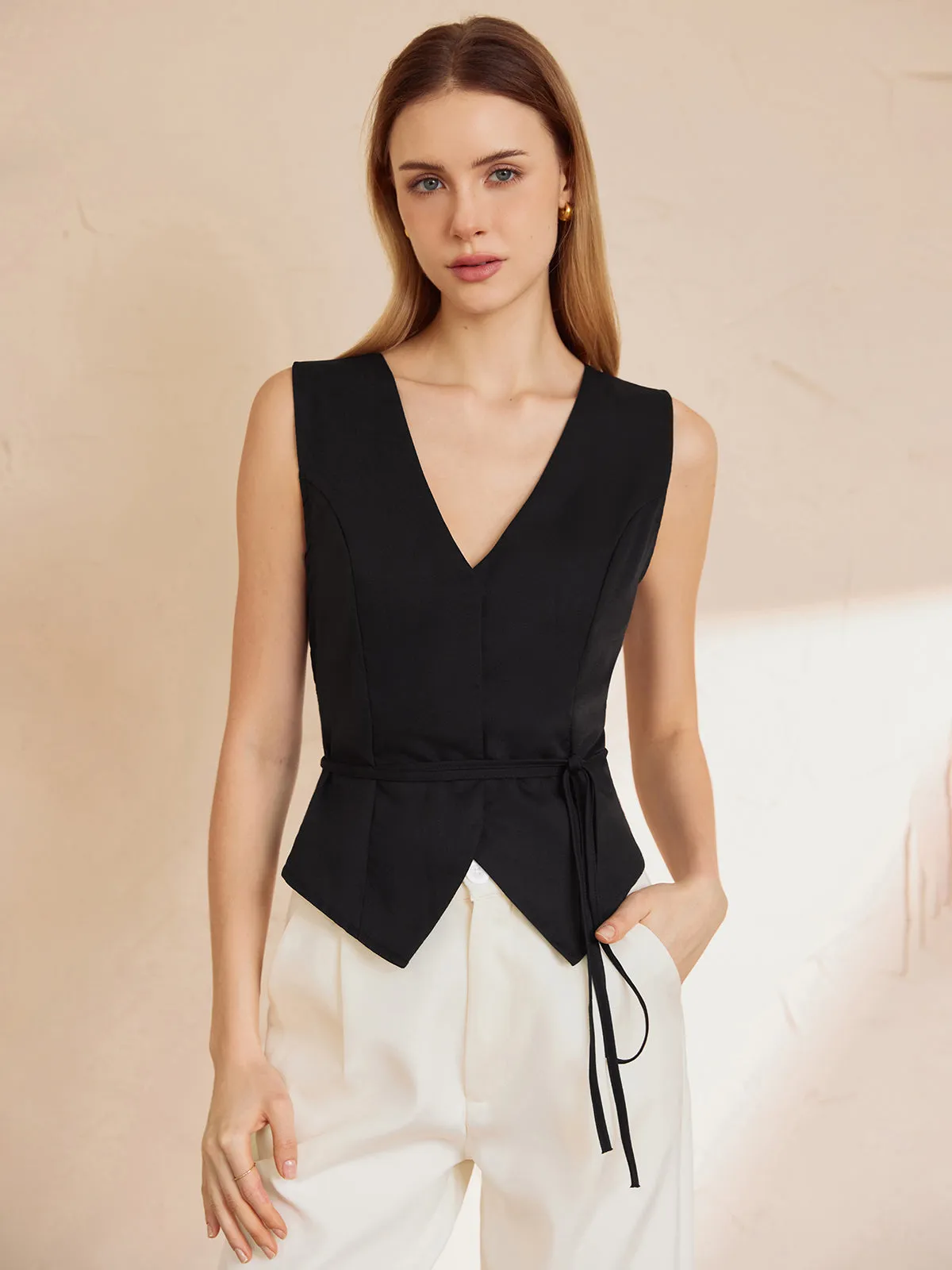 Basic Knotted V Neck Waistcoat sold by COMMENSE product image thumbnail 2