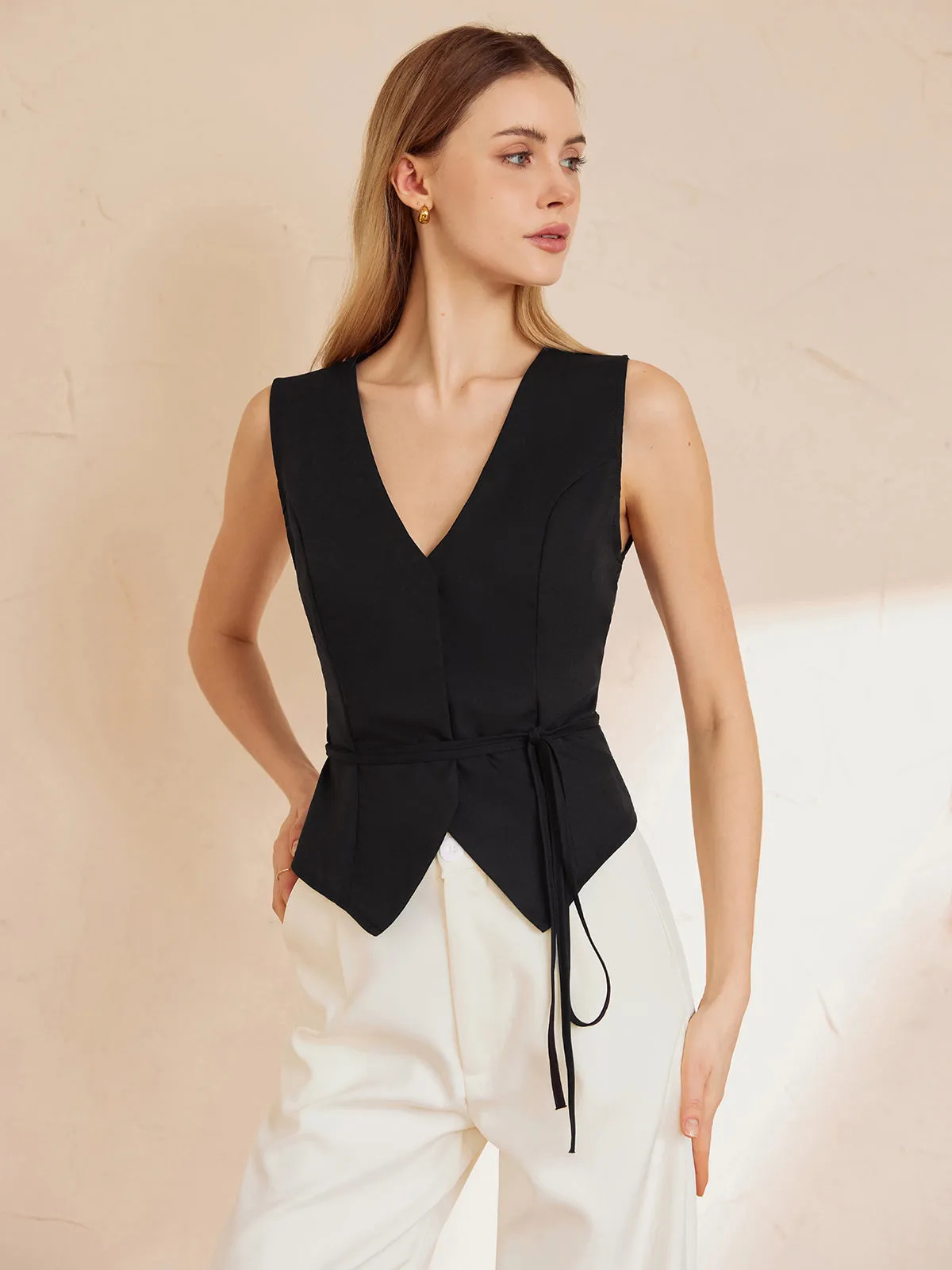 Basic Knotted V Neck Waistcoat sold by COMMENSE product image thumbnail 3