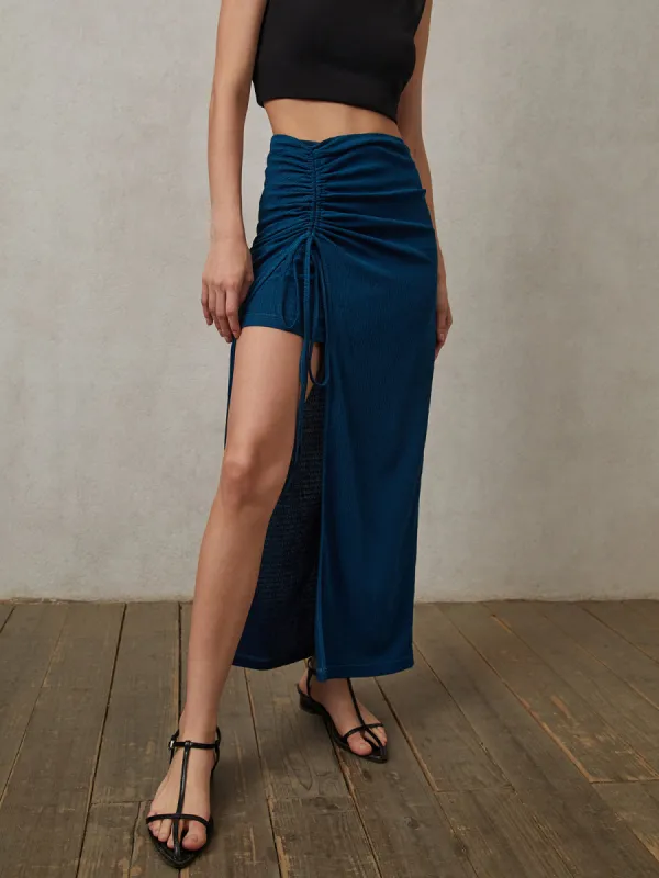 Drawstring Split Maxi Skirt sold by COMMENSE