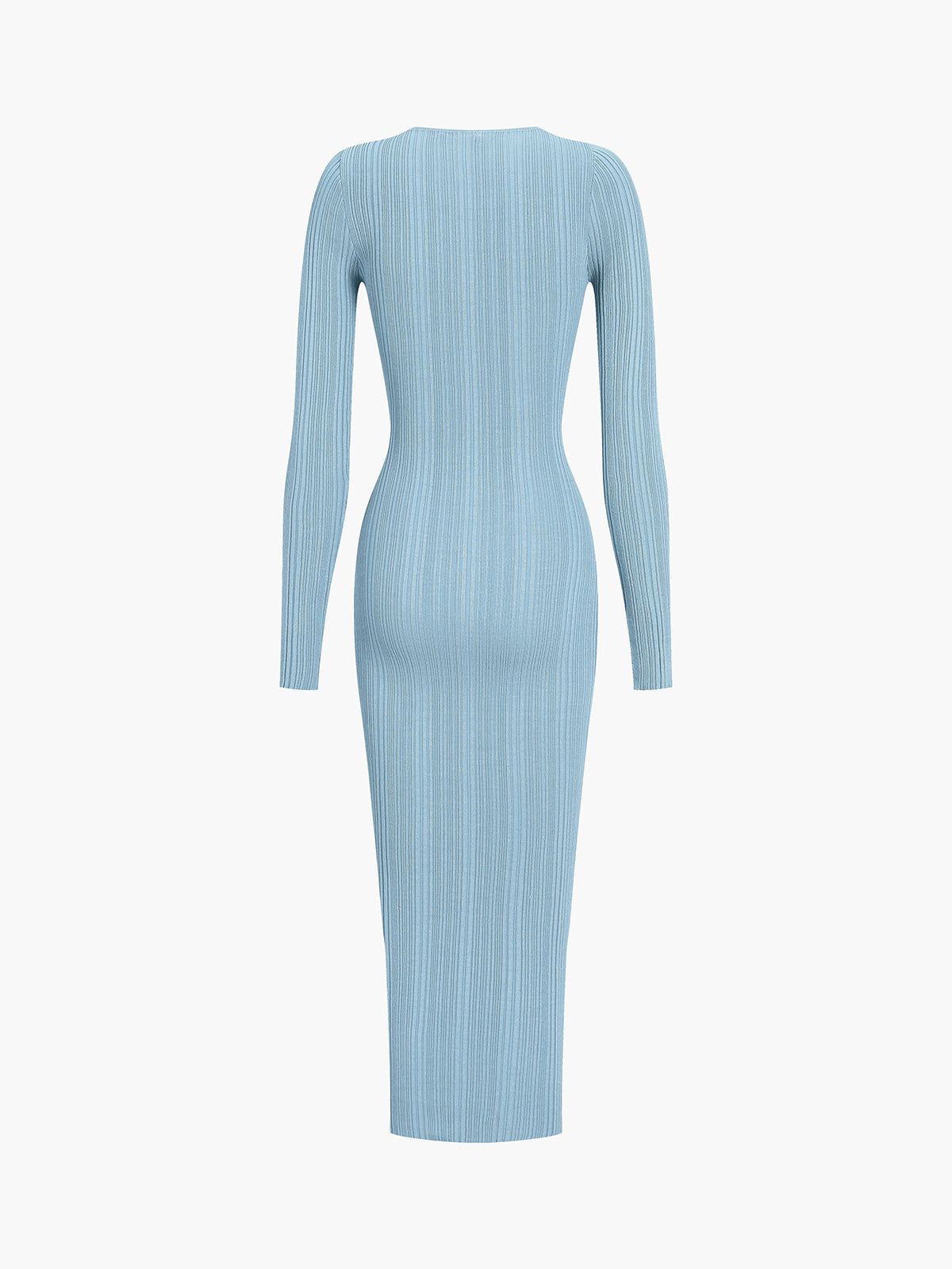 Baby Blue Knit Long Sleeve Midi Dress sold by COMMENSE product image thumbnail 3