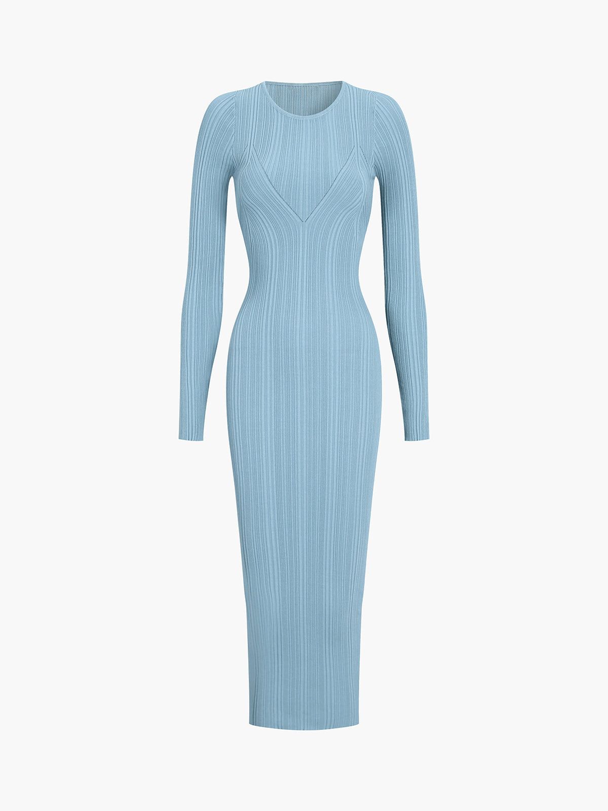 Baby Blue Knit Long Sleeve Midi Dress sold by COMMENSE