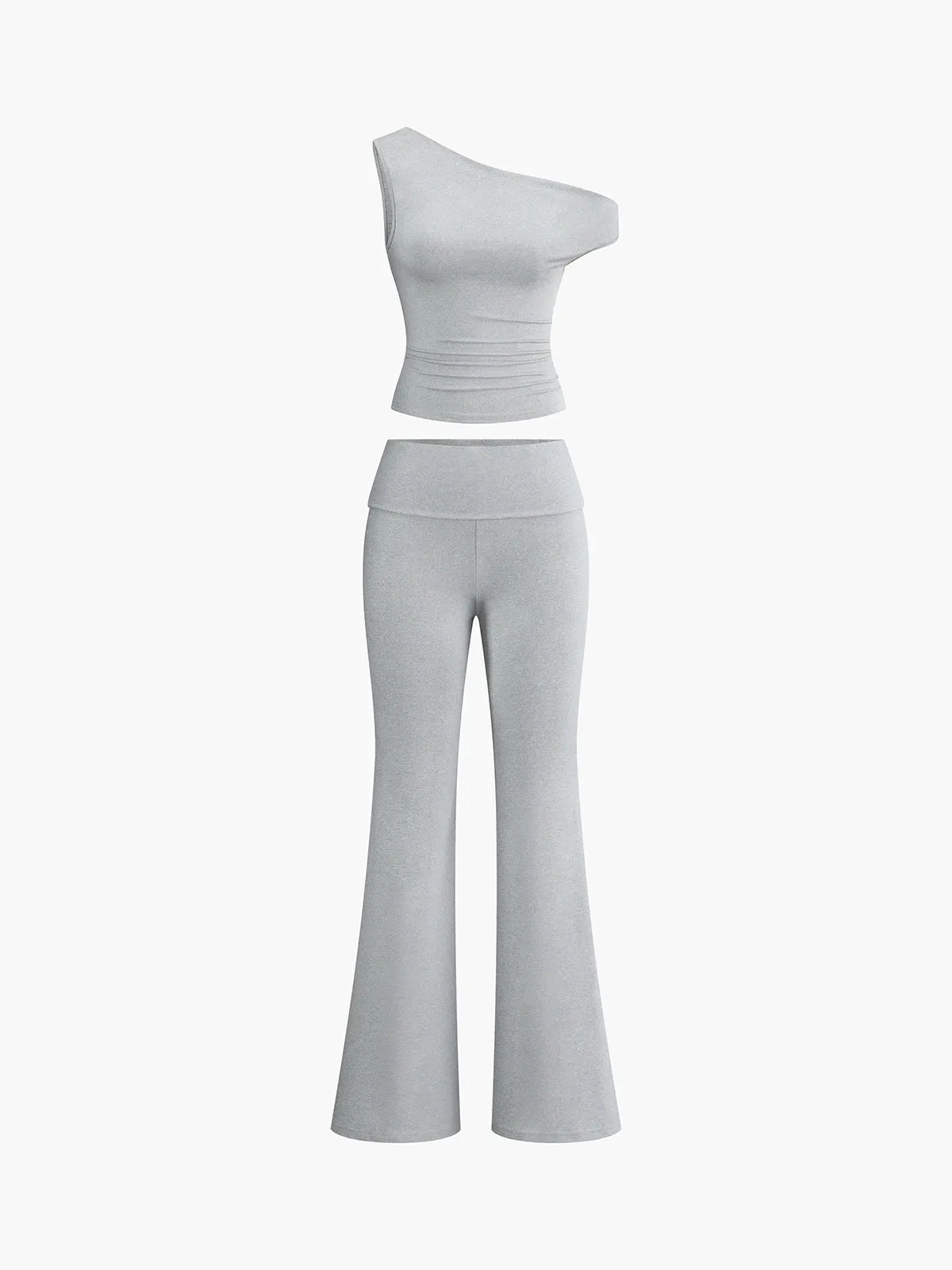 Asymmetrical Neck One Shoulder Off Top With Pants Set sold by COMMENSE product image thumbnail 4
