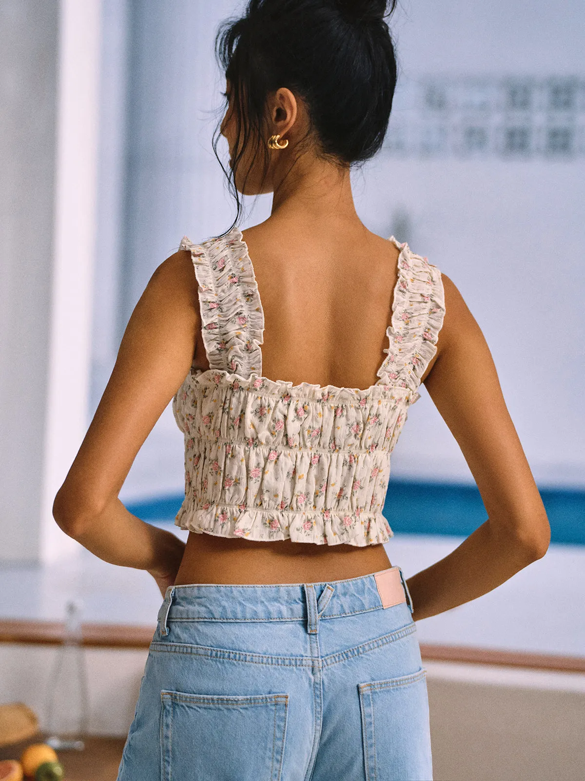 Daisy Dream Floral Print Shirred Cami Top sold by COMMENSE product image thumbnail 4