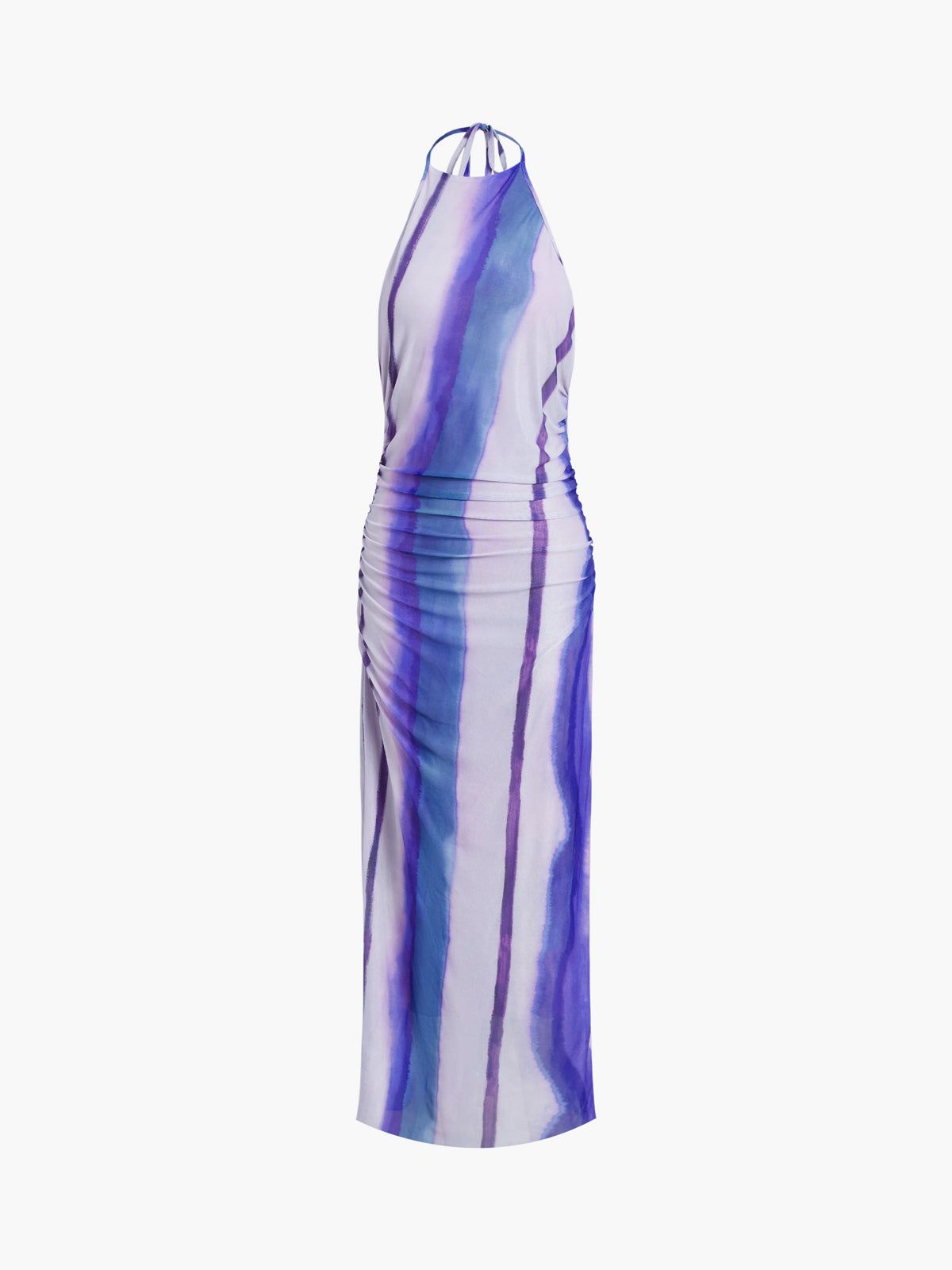 Tie Dye Mesh Halter Open Back Long Dress sold by COMMENSE
