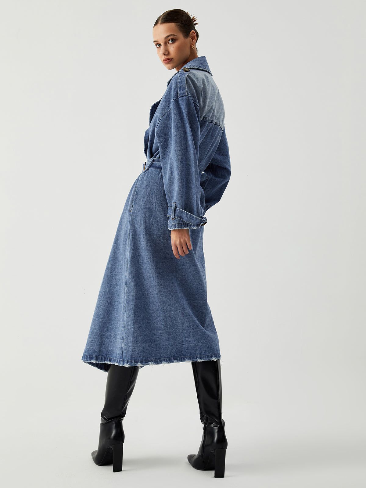 Ripped Hem Denim Trench Coat sold by COMMENSE product image thumbnail 3