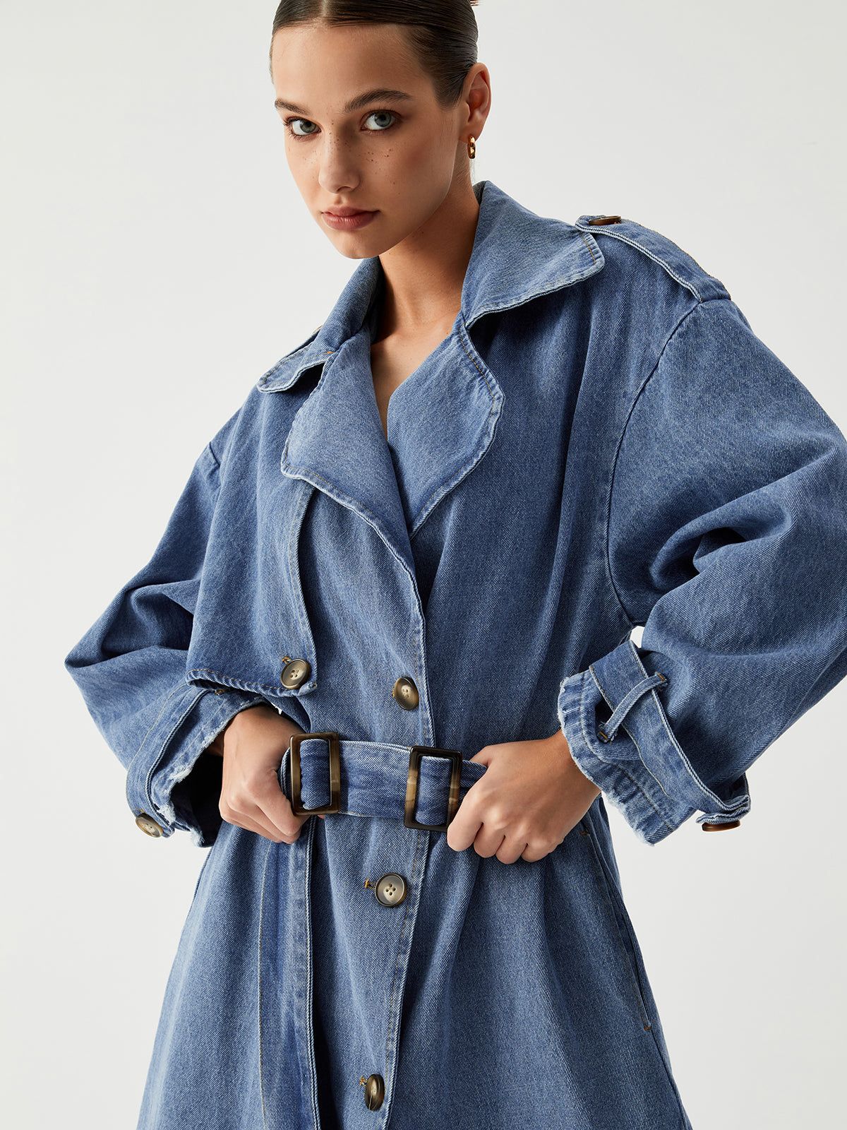 Ripped Hem Denim Trench Coat sold by COMMENSE product image thumbnail 4