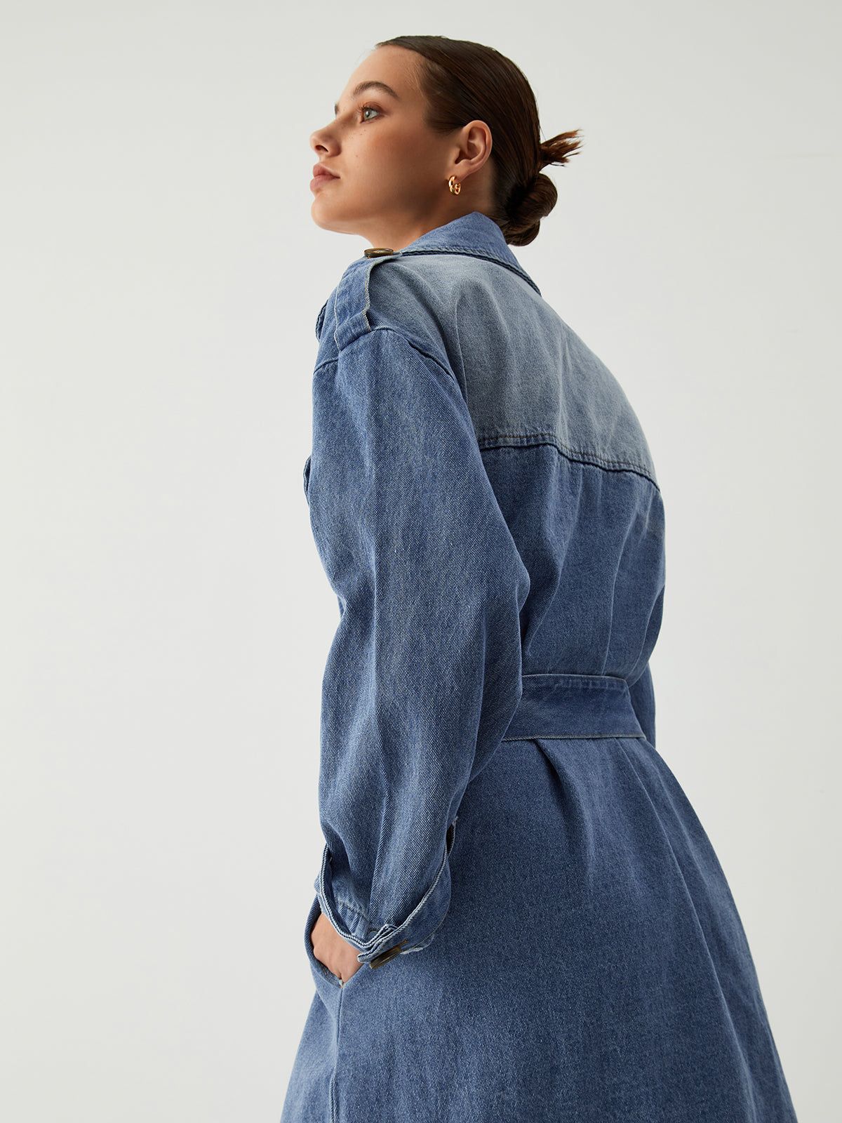 Ripped Hem Denim Trench Coat sold by COMMENSE product image thumbnail 5