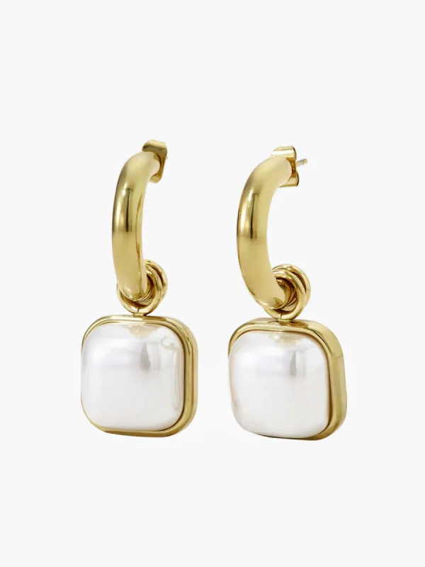 Faux Pearl Square Shaped Earrings sold by COMMENSE