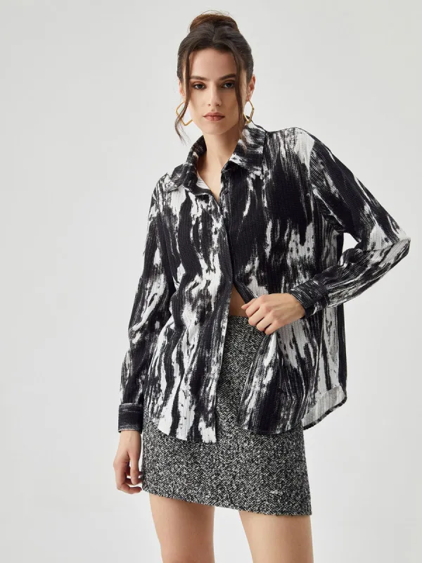 Tie Dye Long Sleeve Collar Ribbed Knit Shirt sold by COMMENSE