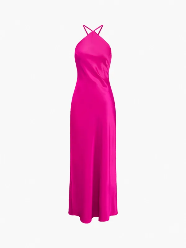 Criss Cross Zippered Satin Midi Dress1 sold by COMMENSE