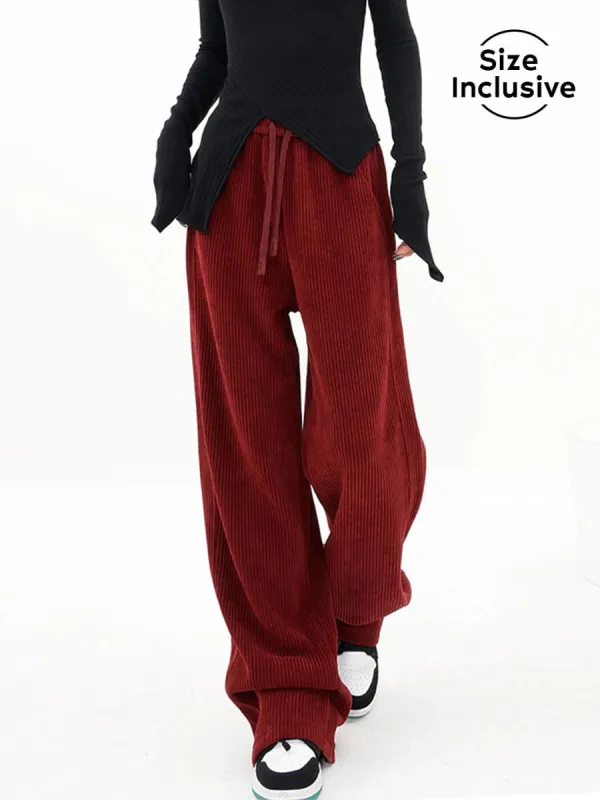 Ruby Drawstring Ribbed Baggy Wide Leg Pants sold by COMMENSE